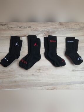 Jordan Black Crew Athletic Socks with White and Red Logos - 4 Pairs 3Y-7Y